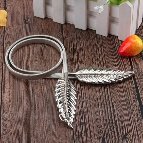 🍃 Leaf Buckle Stretchy Elastic Gold/Silver Metal Dress Belt SIZE XS – XXL NEW - Picture 14 of 16
